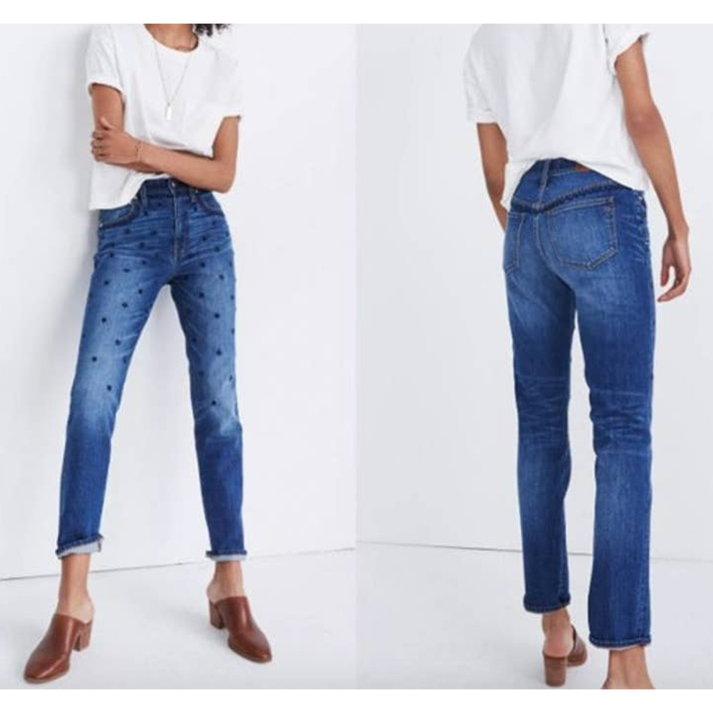 Madewell The High-Rise Slim Boyjean Embroidered Blue 28